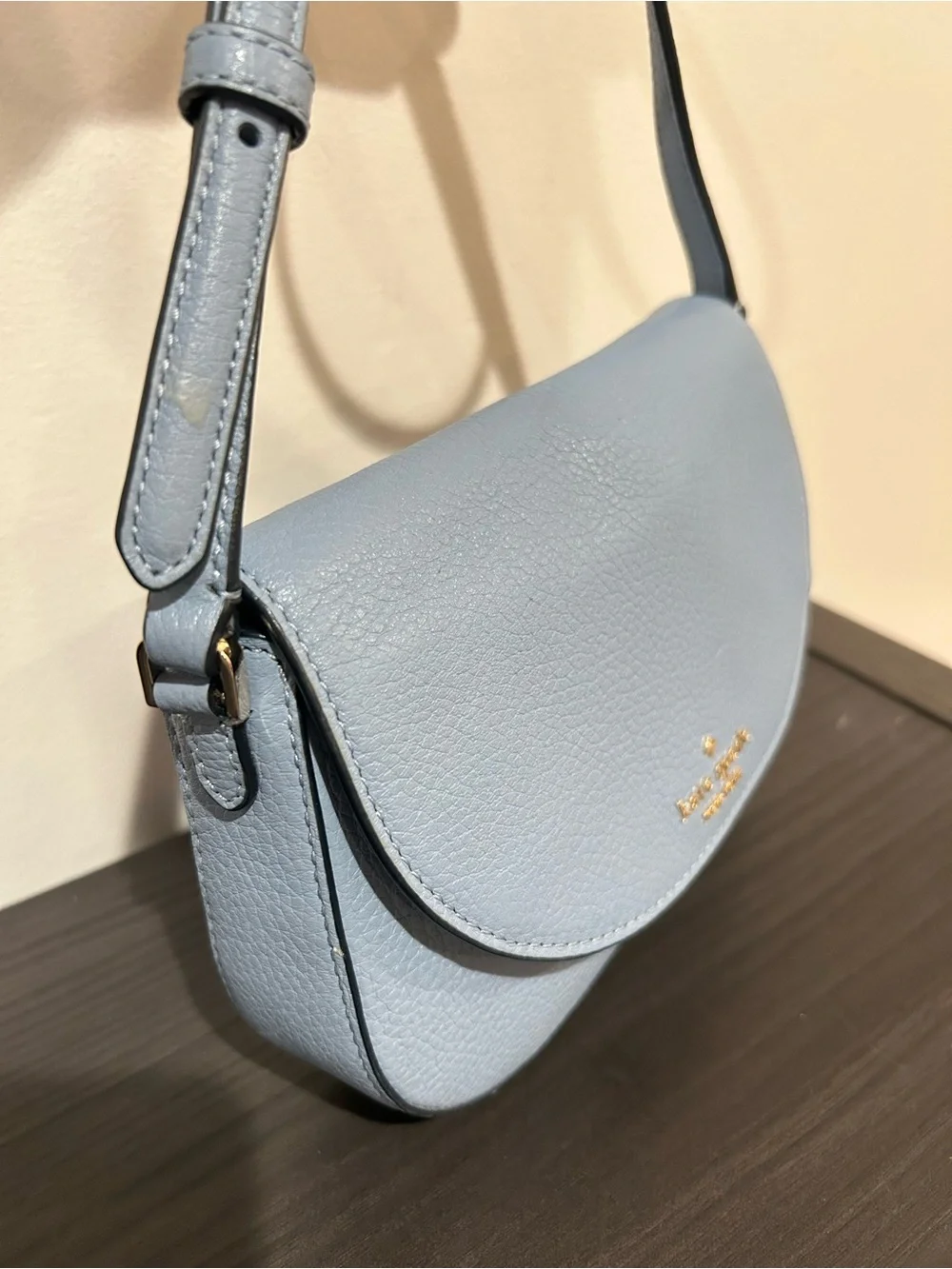 Kate Spade Leila Mini Flap Crossbody Blue Leather Frosy Sky EUC